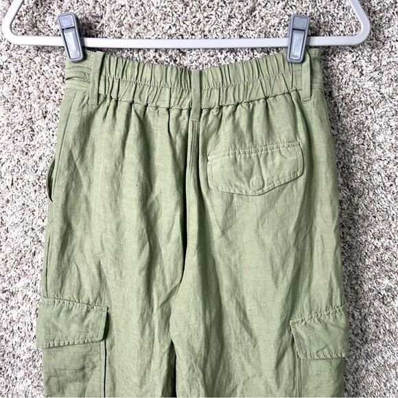 Wilfred Pants Women’s 4 Aritzia Green Linen Blend High Rise Ankle Cropped Cargo - Picture 5 of 8